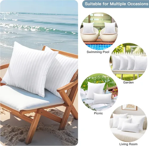 Vista 5 de OTOSTAR Paquete de 4 almohadas impermeables de alta calidad, 20 x 20 pulgadas, rellenos de almohada decorativos a rayas para exteriores, rellenos
