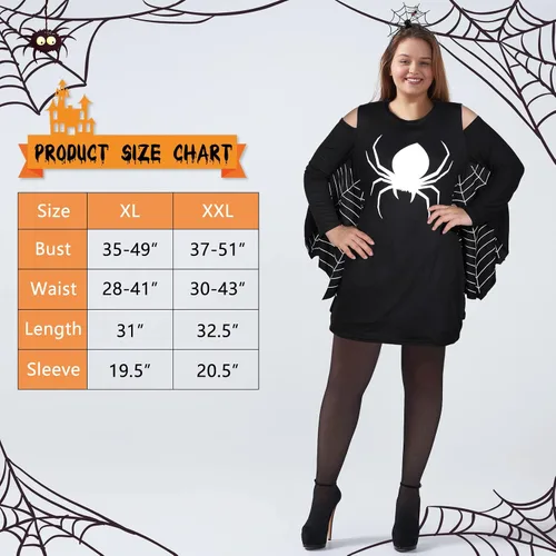 Vista 2 de Jadive 2 Pcs Halloween Dress for Women and Spider Hair Hoop Spider Woman Costume Casual Long Sleeve Shirt Dress Black Headband