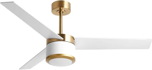 Vista 10 de reiga Ventilador de techo moderno de 52 pulgadas con luz, 3 aspas, motor CC negro y dorado, ventiladores de techo de madera, compatible con control