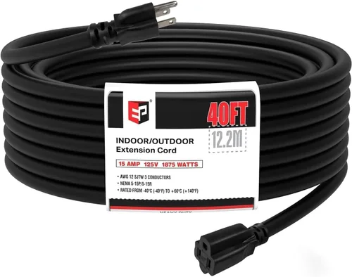 Vista 26 de EP 50 Ft Heavy Duty Outdoor Extension Cord, 12/3 SJTW Black 3-Prong Negro