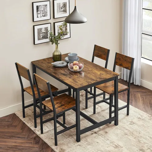 Vista 3 de VASAGLE Juego de 2 sillas de comedor, sillas de madera rústica con marco de acero metálico, fácil de montar, asiento cómodo, silla moderna de granja