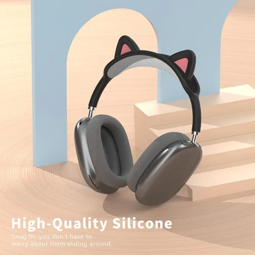 Vista 3 de WQNIDE - Funda para la diadema para AirPods Max, bonito diseño de orejas de gato, protector de diadema de silicona suave, cojín cómodo, protección