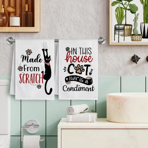 Vista 5 de Bonsai Tree Juego de 4 toallas de cocina para gatos, regalos para amantes de los gatos para mamá y mujer, lindos y divertidos paños de cocina