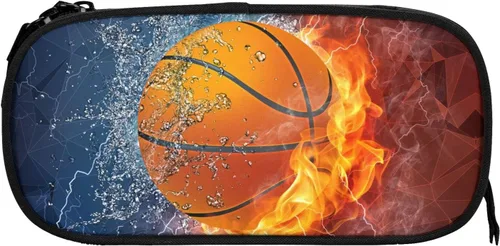 Vista 7 de Estuche para lápices de baloncesto para niños y niñas, estuche negro fresco de alta capacidad con cremalleras, caja de lápices deportiva