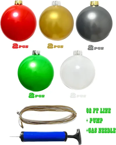 Vista 10 de Adornos inflables de Navidad, (9 pulgadas, 10 unidades), bolas de Navidad inflables grandes, bolas de decoración de Navidad para interiores
