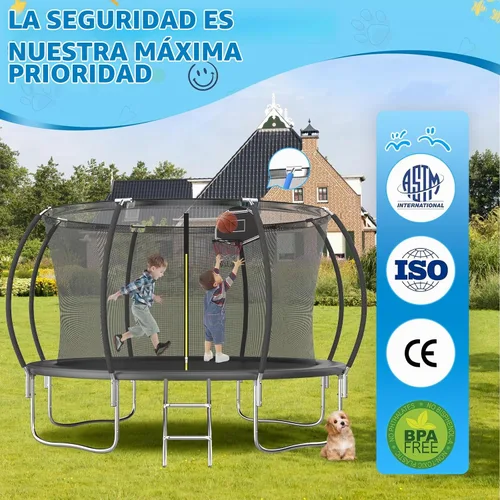 Vista 3 de Trampolín con red de 10 pies, 12 pies, 14 pies Negro-1