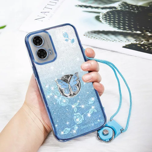 Vista 6 de Funda protectora para Motorola Moto G24, funda protectora de TPU con función atril y correa para Motorola G24 Power (azul)