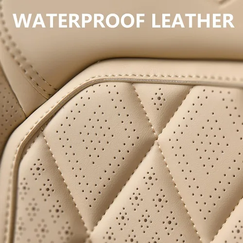 Vista 4 de Coverado Fundas de Asientos Delanteros, Funda de Asiento de Cuero Sintético de Lujo Impermeable, Protector de Asiento de Coche Beige, Funda