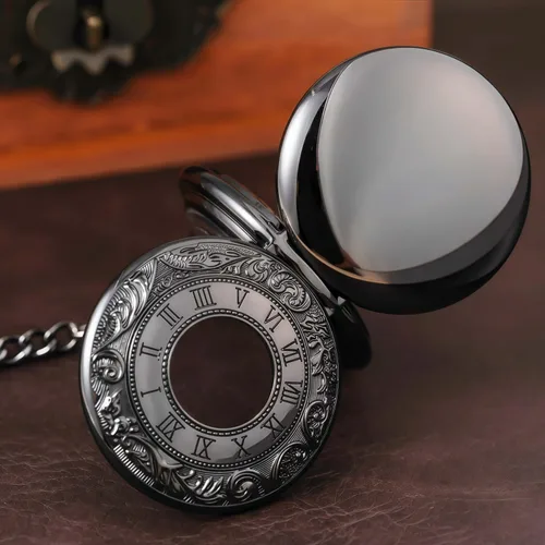 Vista 3 de Relojes mecánicos de bolsillo con números romanos con esfera y cadena para hombre y mujer