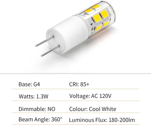 Vista 4 de I-SHUNFA Bombilla LED G4 CA 120V Blanco Frío Paquete de 10