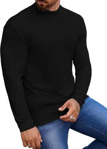 Vista 2 de Camisas casuales de cuello alto falso para hombre, de manga larga, suaves y transpirables