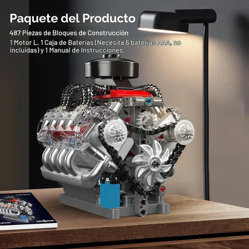 Vista 5 de Mould King 10171 Kit de modelo de motor V8 que funciona, motor de coche de 8 cilindros con motor, bloques de construcción coleccionables
