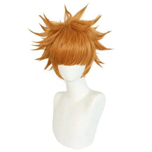 Vista 2 de Kunigami Rensuke - Peluca para cosplay con bloqueo azul, peluca corta y rizada naranja para hombres y niños, peluca sintética para anime