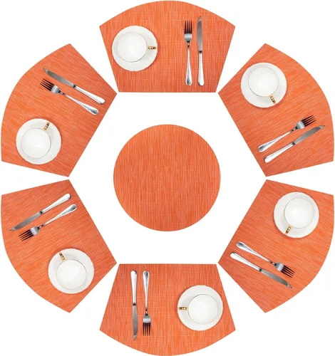 Vista 11 de SHACOS Juego de 5 manteles individuales pequeños en forma de cuña con centro de mesa, resistentes al calor, lavables (5, beige)