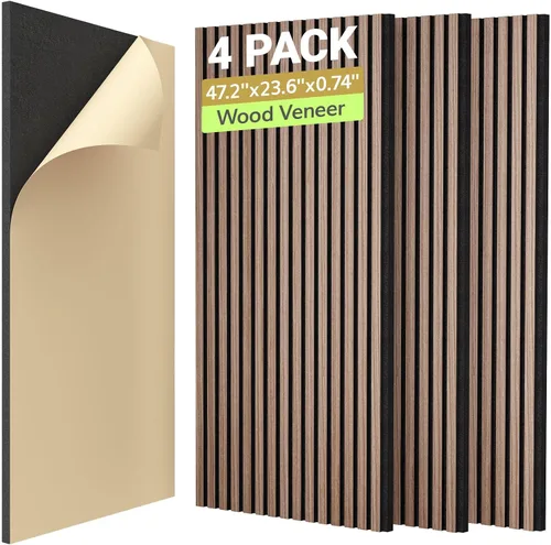 Vista 9 de TONOR Paquete de 4 paneles de pared de chapa de madera acústica, panel autoadhesivo 3D de 47.2 x 23.6 x 0.74 pulgadas, azulejos insonorizados