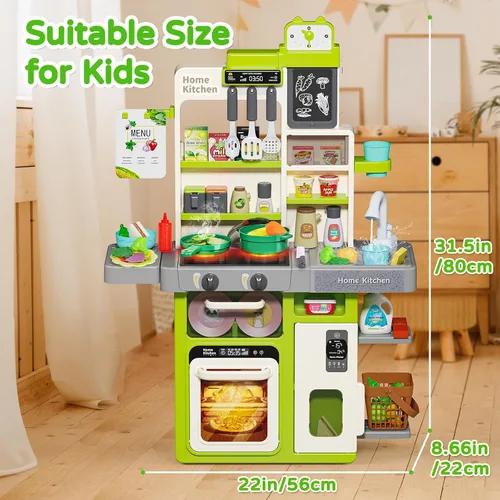 Vista 7 de Letapapa Juego de Cocina para Niños, Juguetes de Cocina con Sonido y Luz Realistas, Estufa de Cocina, Fregadero, Comida de Juego y Accesorios
