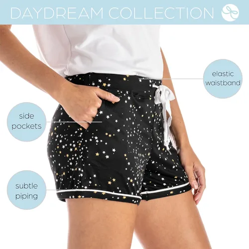 Vista 2 de Hello Mello Pantalones cortos de pijama exclusivos para mujer, suaves, relajados, amplios, pierna ancha, cordón en la cintura, bolsillos laterales
