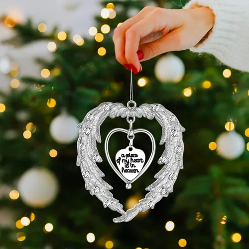 Vista 6 de Adornos de Navidad – Adorno conmemorativo de alas de ángel – Decoración para colgar en el árbol de Navidad – Un pedazo de mi corazón está