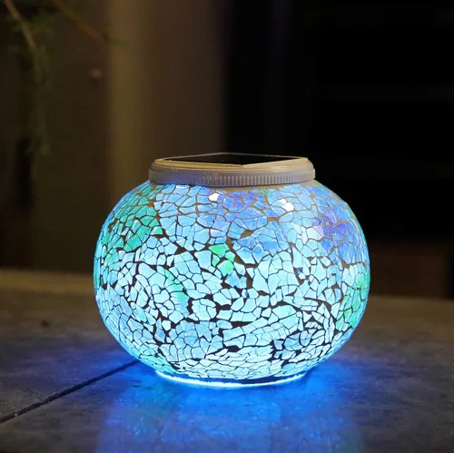 Vista 9 de WSgift - Bola de luz de colores a energía solar con mosaico de vidrio LED para jardín, lámparas de mesa recargables impermeables para exterior