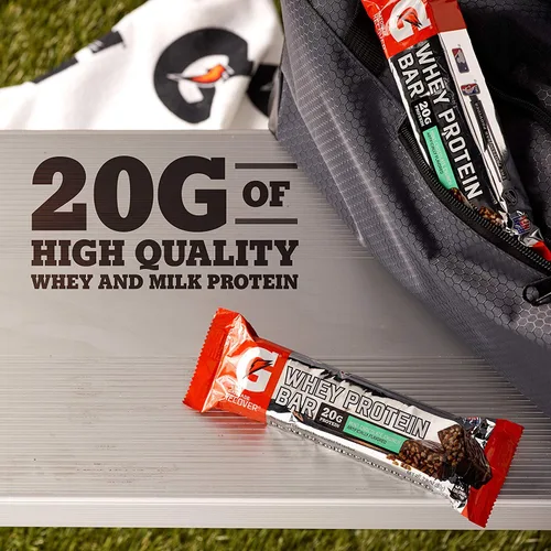 Vista 5 de Gatorade Barras de recuperación de proteína de suero de leche, chocolate con menta crujiente, barras de 2.8 onzas (12 unidades)