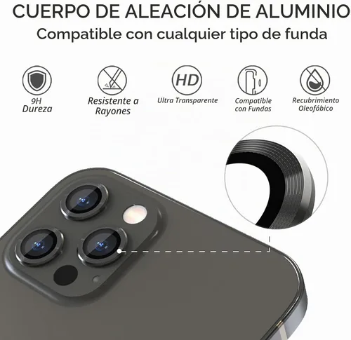 Vista 3 de CloudValley Protector de lente de cámara para iPhone 13 Pro - iPhone 13 Pro Max, película de vidrio templado, cubierta protectora de lente de Grafito