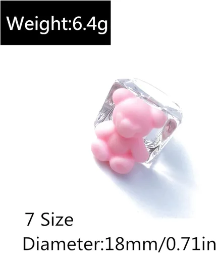 Vista 2 de 26 unids lindo Egirl color caramelo resina pequeño oso gomoso anillo dulce acrílico corazón anillo conjunto para mujeres niñas fiesta cumpleaños