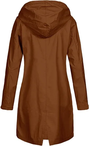 Vista 2 de YUTANRAL Chubasqueros impermeables para mujer, con capucha, a la moda, con cremallera, de manga larga, gabardina ligera y casual