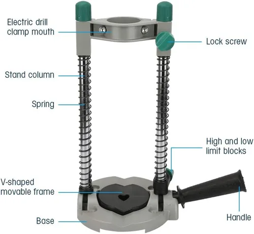 Vista 5 de Soporte de taladro de ángulo ajustable para carpintería, soporte de taladro de mano eléctrico de 45 grados, soporte de accesorio de herramienta