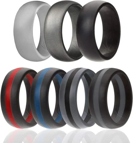 Vista 6 de Anillo de boda de goma de silicona ROQ para hombre, ajuste cómodo, alianza de boda para hombre, anillo de compromiso de goma transpirable, 8 mm