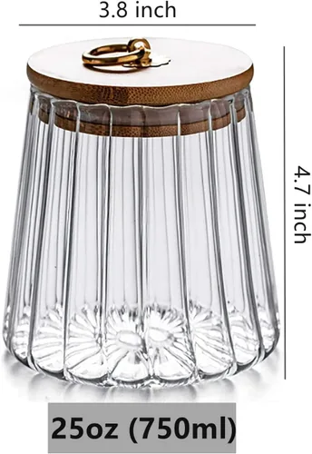Vista 2 de Recipiente de vidrio para frutos secos, recipiente hermético con forma de pétalo con tapa de bambú, mango de metal, tarros de boticario