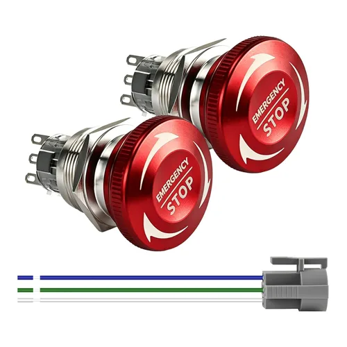 Vista 8 de Interruptor de botón de parada de emergencia de metal de 0.866 pulgadas, orificio de montaje de 12 V-250 V, orificio de montaje A de acero