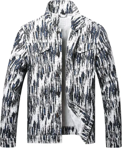 Vista 7 de LAMKUKU Chaqueta de mezclilla para hombre rasgada ajustada, abrigo de chaqueta vaquera para hombres