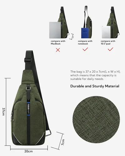 Vista 2 de WATERFLY - Mochila media bandolera con correa antirrobo para viajes, bolsa de pecho, de hombro