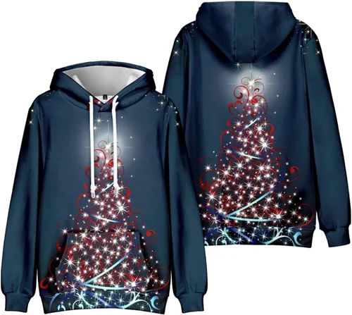 Vista 2 de Men'S Christmas Hoodies Oversized Cotton Light Weight Graphic Ugly Christmas Sweatshirt Cool Soft Pullover