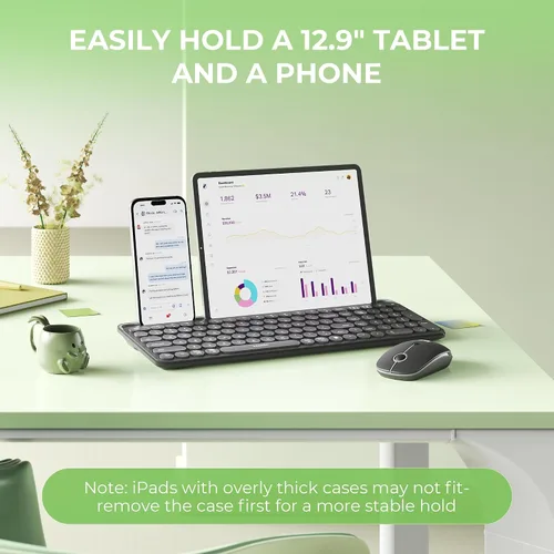 Vista 3 de seenda Teclado y mouse Bluetooth para iPad, CTU-301 conexión inalámbrica multidispositivo Bluetooth+teclado 2.4G Combo con soporte para tableta