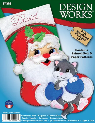 Vista 2 de Kit de medias de fieltro de Papá Noel con gatito