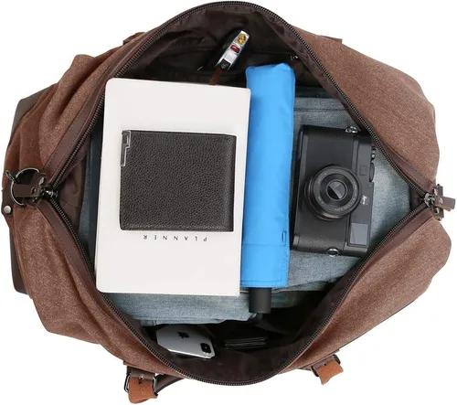 Vista 5 de Bolso de viaje de gran capacidad para hombre, bolso cruzado de fin de semana, bolso de mensajero de hombro para hombre, bolso de lona, marrón