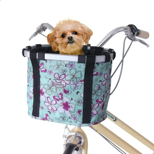 Vista 12 de RAYMACE Cesta de bicicleta para perros, cesta para manubrio de bicicleta delantera, plegable, desmontable, de liberación rápida, fácil de instalar