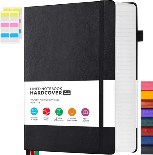 Vista 14 de FOCUS DAY Cuaderno de tapa dura 8.5 x 11, cuaderno de 320 páginas tamaño A4 grande para la universidad con líneas para la escuela y el trabajo, gran