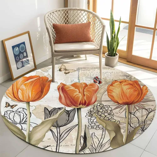 Vista 12 de 2x3 Area Rugs, Orange Flower Non Slip Area Rugs for Living Room, Bedroom, Barhroom, Entryway, Watercolor Retro Tulip Floral Butterfly Soft Kitchen