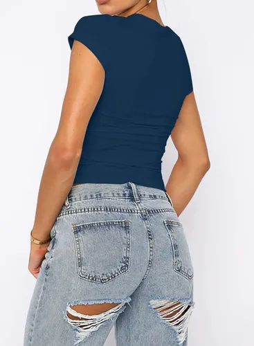Vista 3 de ANGGREK Womens Summer Short Sleeve Skinny Tight Crop Tops Tee Shirt Workout Casual Basic Crew Neck Slim Fit Y2k T-Shirts