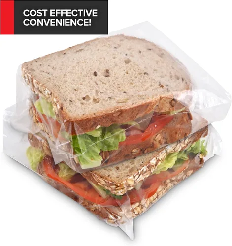 Vista 3 de Stock Your Home 200 bolsas de sándwich transparentes plegables, bolsas de plástico desechables a granel con cierre plegable para restaurantes