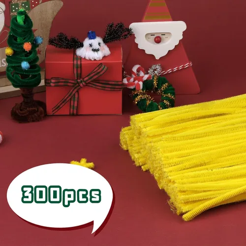 Vista 4 de Iuuidu 300 piezas de tallos de felpilla para limpiar pipas amarillas, suministros de manualidades, cepillo limpiador de tuberías para bricolaje