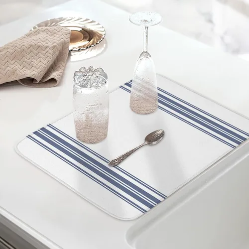 Vista 5 de Tapete de secado de platos de rayas simples de granja para encimera de cocina, almohadilla de secado de microfibra para biberones de bebé, tapete