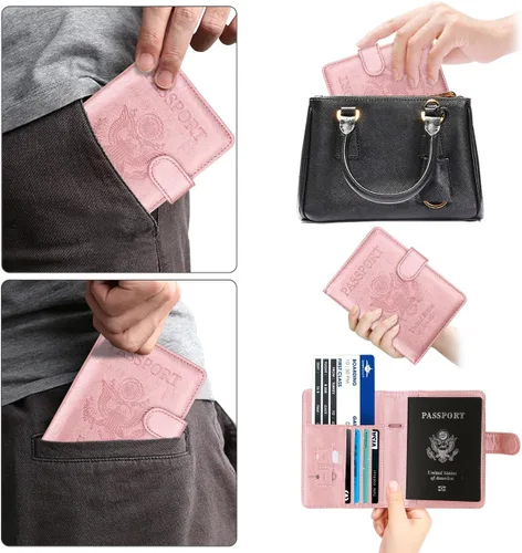 Vista 6 de WALNEW Funda para pasaporte, funda para pasaporte, tarjeta, cartera, E-oro rosa, Estilo E