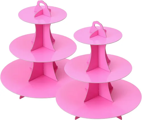 Vista 21 de Soleebee Soporte redondo de 3 niveles para cupcakes, torre de cartón para cupcakes, torre de soporte para pasteles de postre para decoración