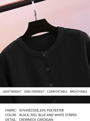 Vista 3 de Women's Crew Neck Button Down Long Sleeve Cardigan Sweater
