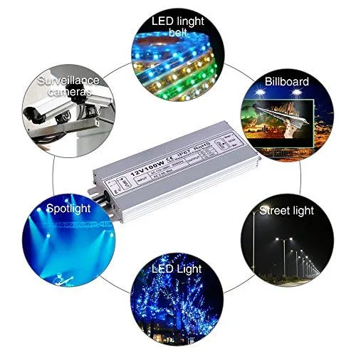 Vista 5 de Idealy - Fuente de alimentación LED de 100 W, 12 V CC, IP67, impermeable, transformador de bajo voltaje, adaptador de controlador LED, convertidor