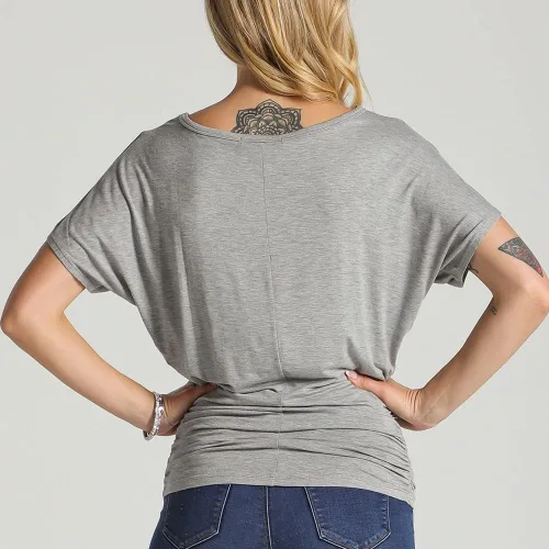 Vista 4 de Nolabel Camiseta Dolman de manga corta con cuello en V y fruncido lateral para mujer