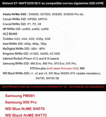 Vista 6 de Sintech M.2 nVME - Kit de actualización de tarjeta adaptadora SSD, compatible con MacBook Air (año 2013-2017) y MacBook PRO